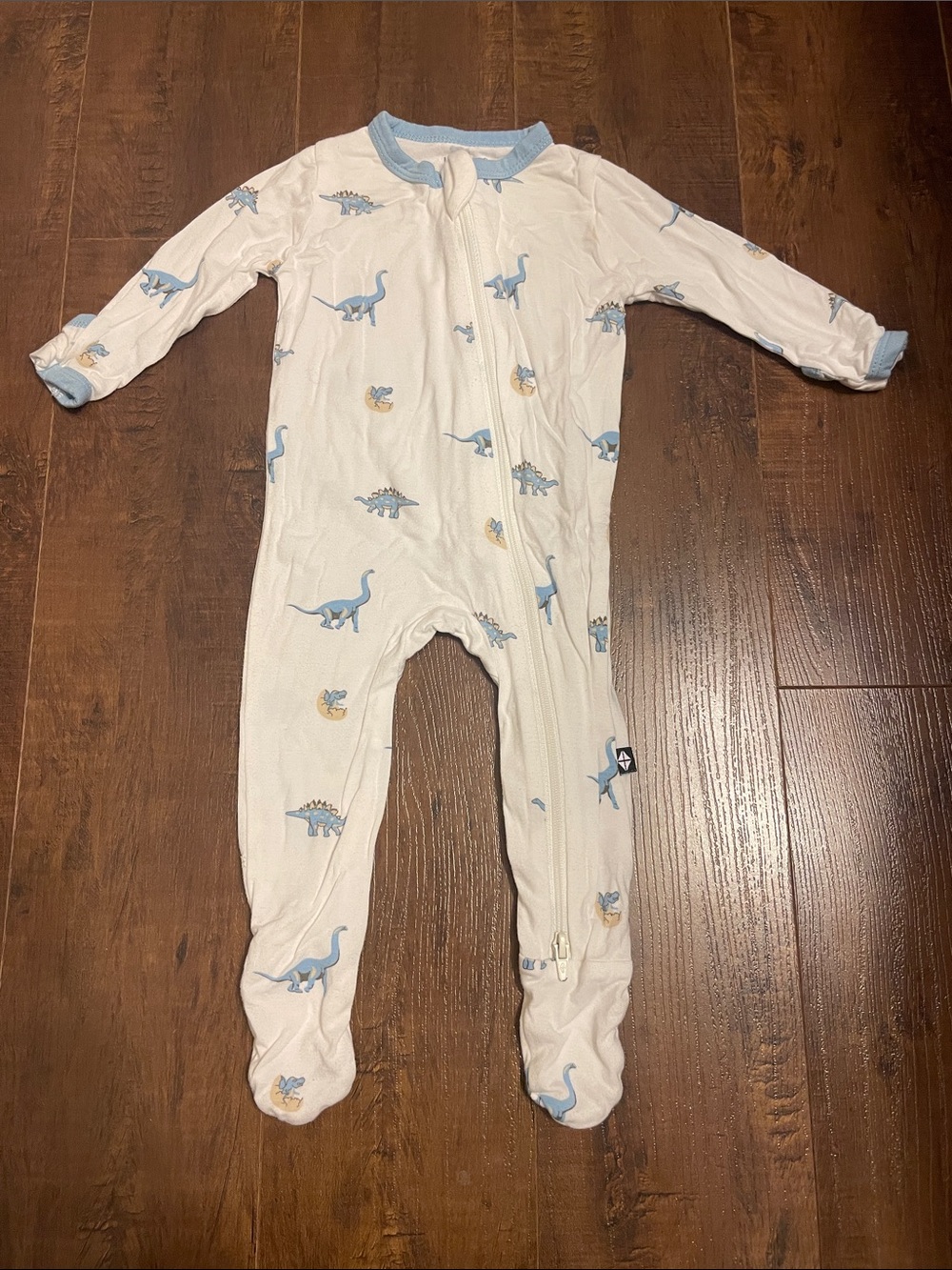 Kyte BABY White Footed One-Piece with Blue Dino Print